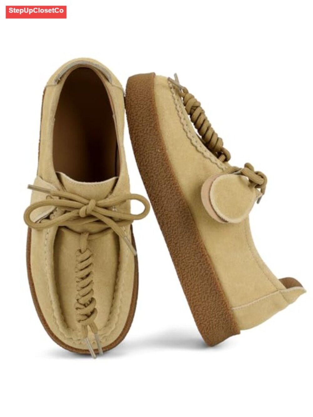 Vintage Suede Platform Loafers Chunky Lace-Up Oxford Shoes